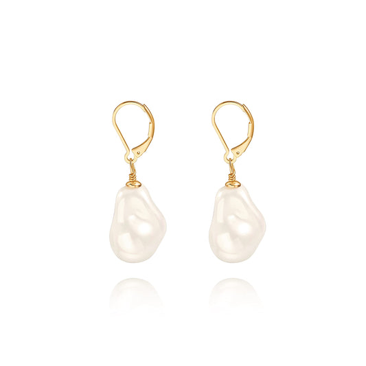Irregular pearl earrings Handpicked White 18k Gold Plated Leverback Dangle Stud Pearl Earrings Jewelry for Women Girls Gift