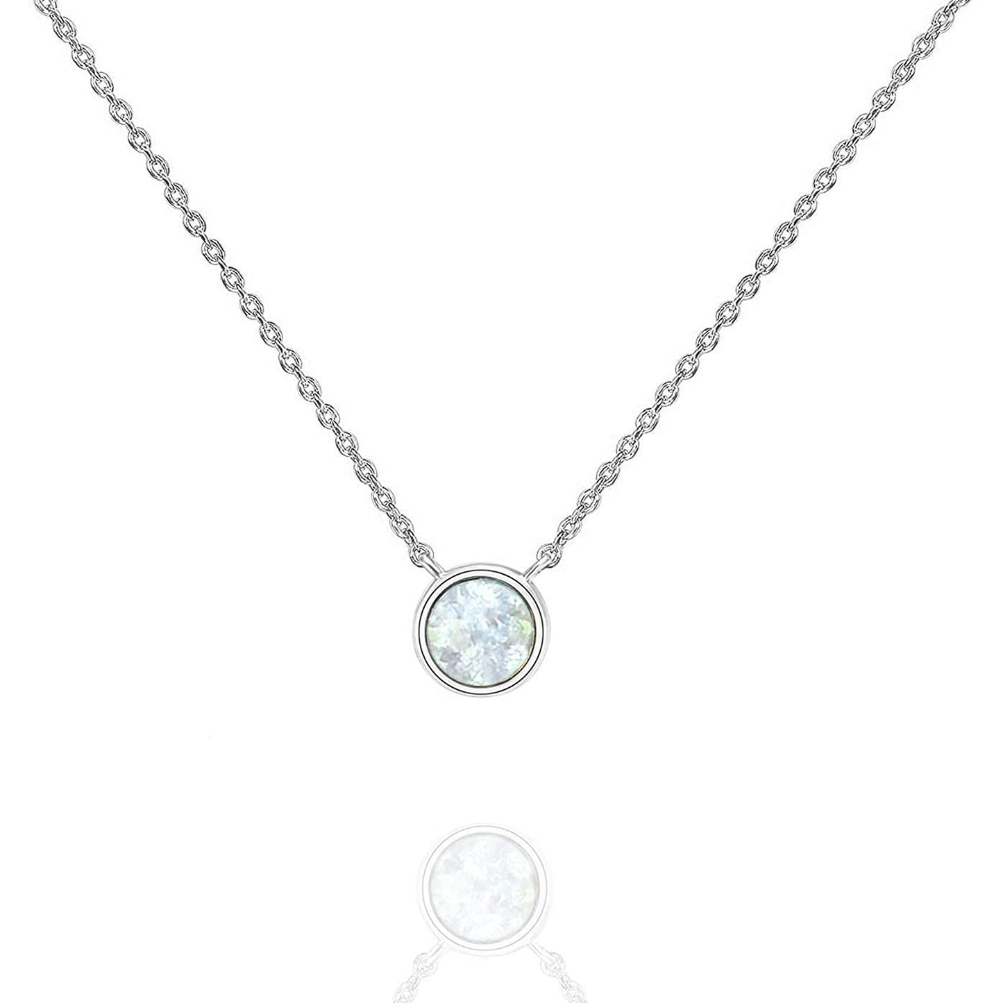 JSJOY 14K Gold Plated Created White Opal Necklace Opal Necklaces for Women