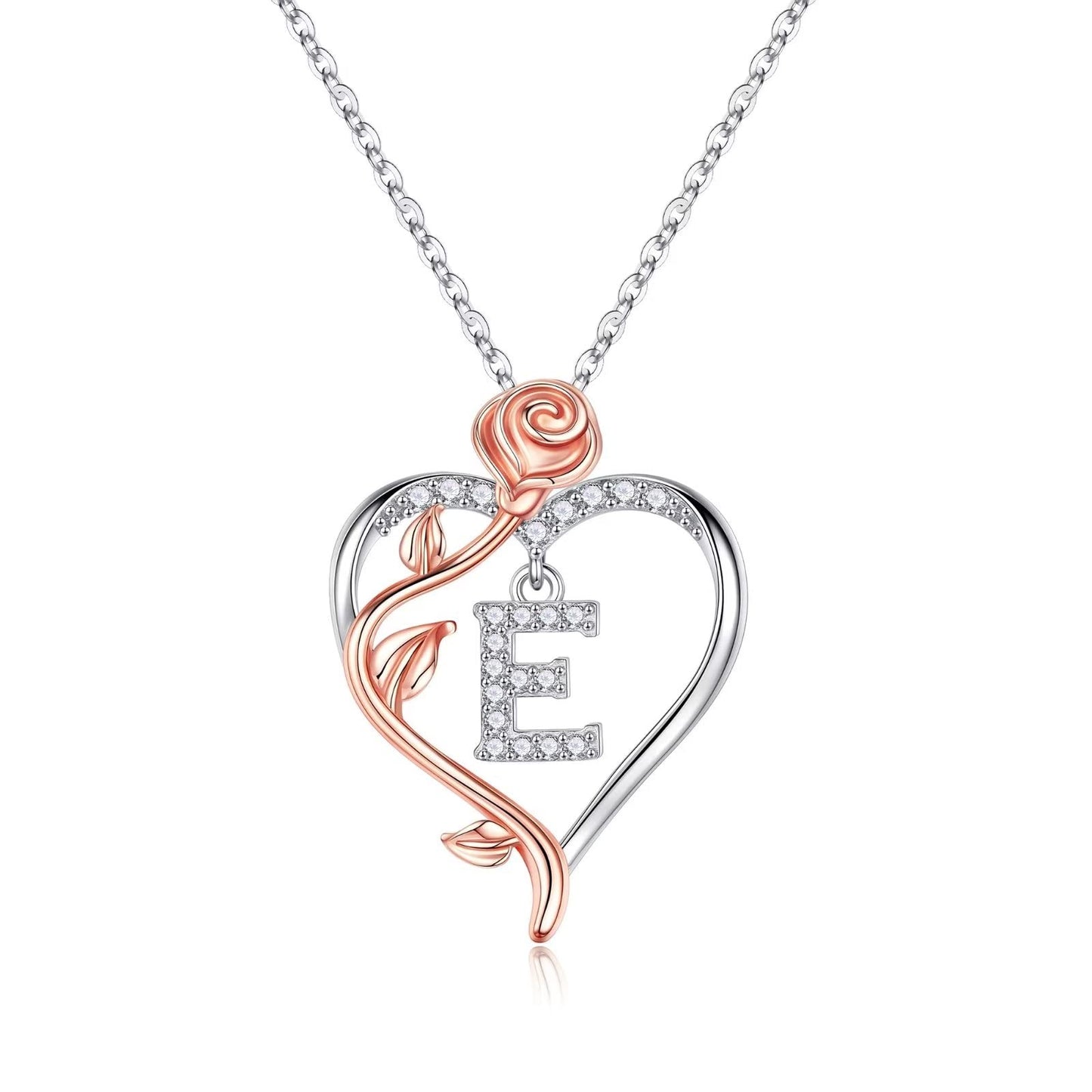 JSJOY Rose Heart Initial Necklaces Gifts for Women Teen Girls, Rose Love Heart Letter Pendant Necklace Jewelry Mothers Day Valentines Anniversary Birthday Gifts for Her Women Wife Girlfriend Mom