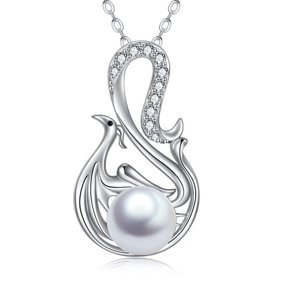 Freshwater Pearl Necklace Sterling Silver Pearl Necklace Zircon Pearl Pendant Necklace Pearl And Zircon Necklace Bridal Jewelry Gifts for Women Wife Girlfriend
