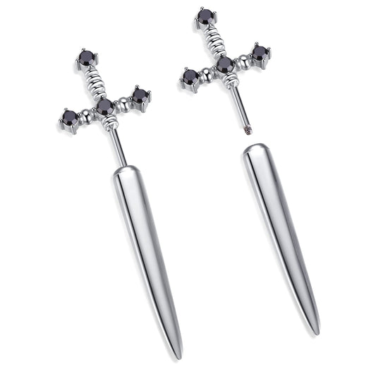 JSJOY Gothic Earrings For Women Sword Earrings, Goth Dagger Screw Back Earrings  Cool Mens Earrings Fake Gauge Illusion Jewelry Stainless Steel 18g Ear Jacket Earrings