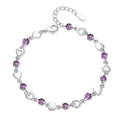 JSJOY Silver Bracelet for Women Teen Girls Love Heart Charm Chain Bracelet Bangle with Zircon Fashion Jewelry Gifts