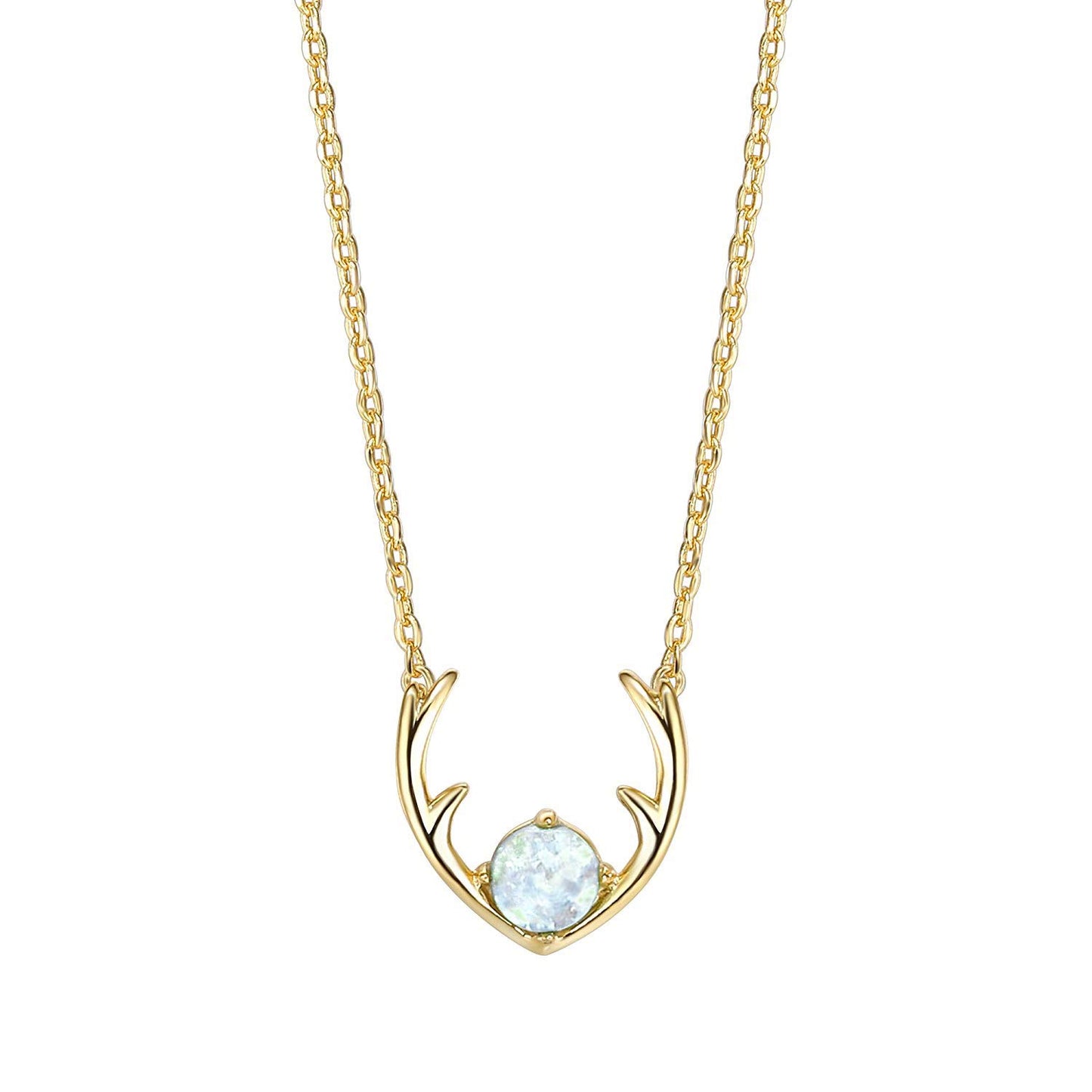 JSJOY 14K Gold Plated Created White Opal Necklace Opal Necklaces for Women