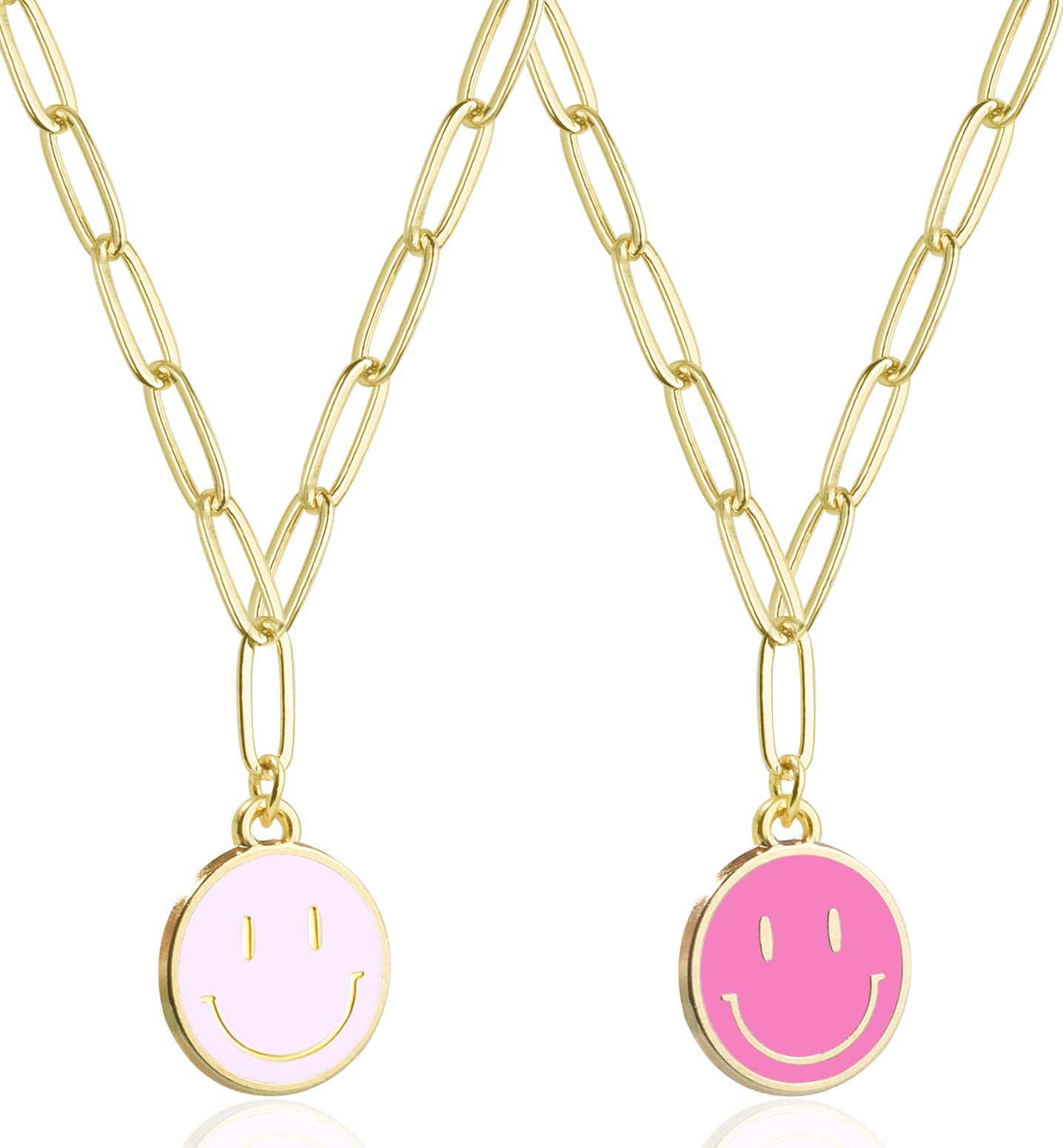 JSJOY Smiley Face Necklace 14K Gold Plated Paperclip Necklace Preppy Jewelry Y2K Trendy Necklace for Women Teen Girls