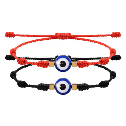 JSJOY Adjustable Evil Eye Black Bracelets 2PCS Black String Lucky Protection Handmade String Amulet for Women Men Boys Girls Family