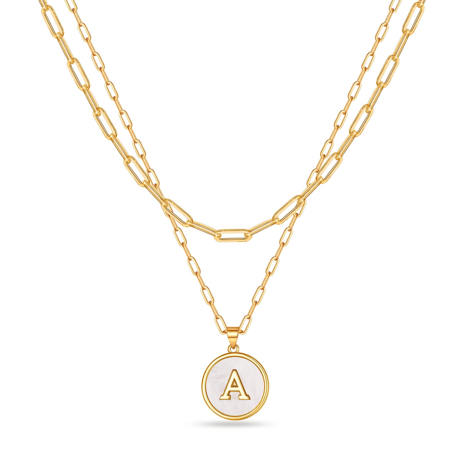 Dainty Layered Initial Necklaces For Women, 14k Gold Plated Paperclip Chain Necklace  Simple Cute Hexagon Letter Pendant Initial Choker Necklace Gold L