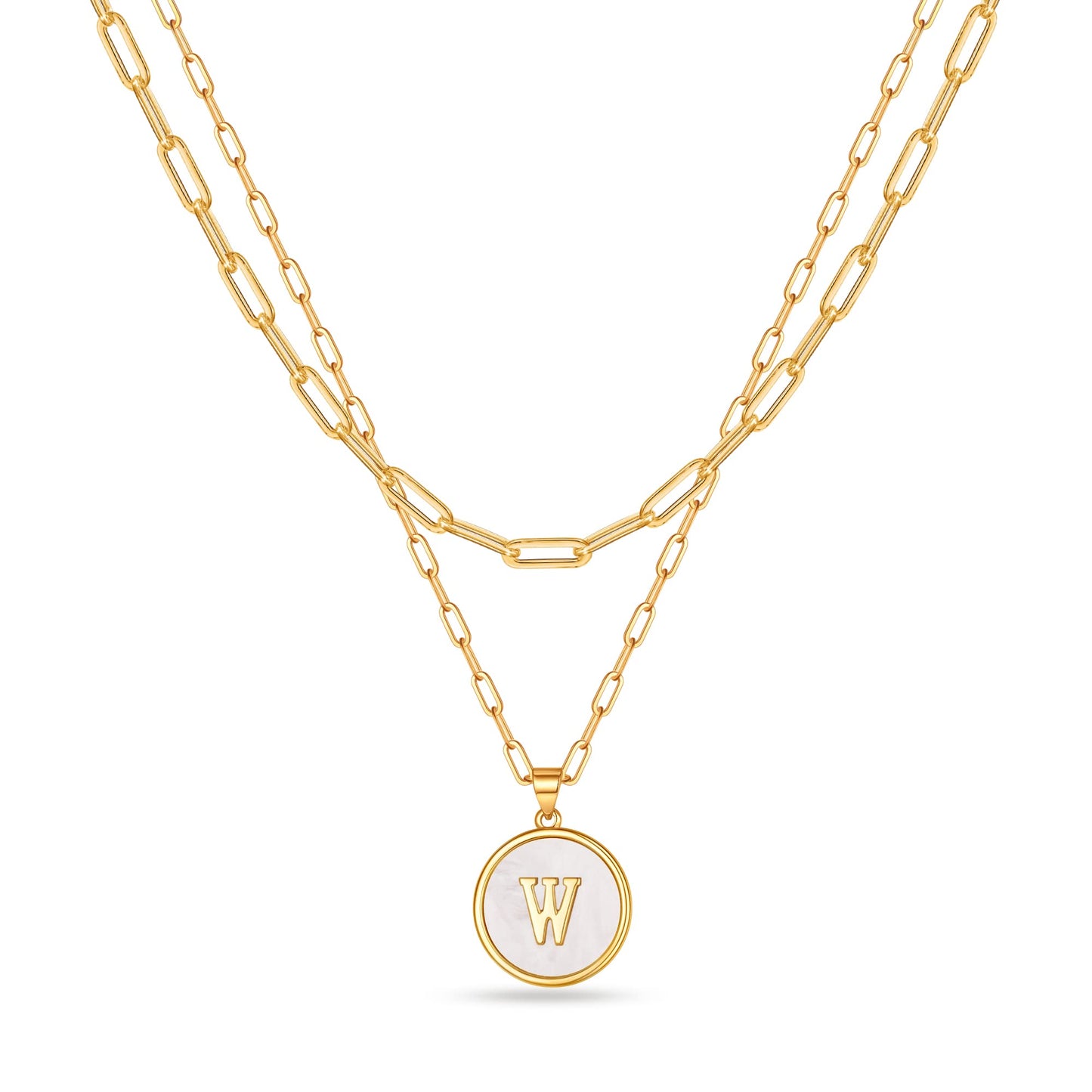 JSJOY Layered Gold Initial Necklaces for Women, Chunky 14K Gold Plated Paperclip Chain Necklace for Women Gold Coin Simple Letter Pendant Necklace Layering Necklaces Layered Necklace for Women Gold Jewelry