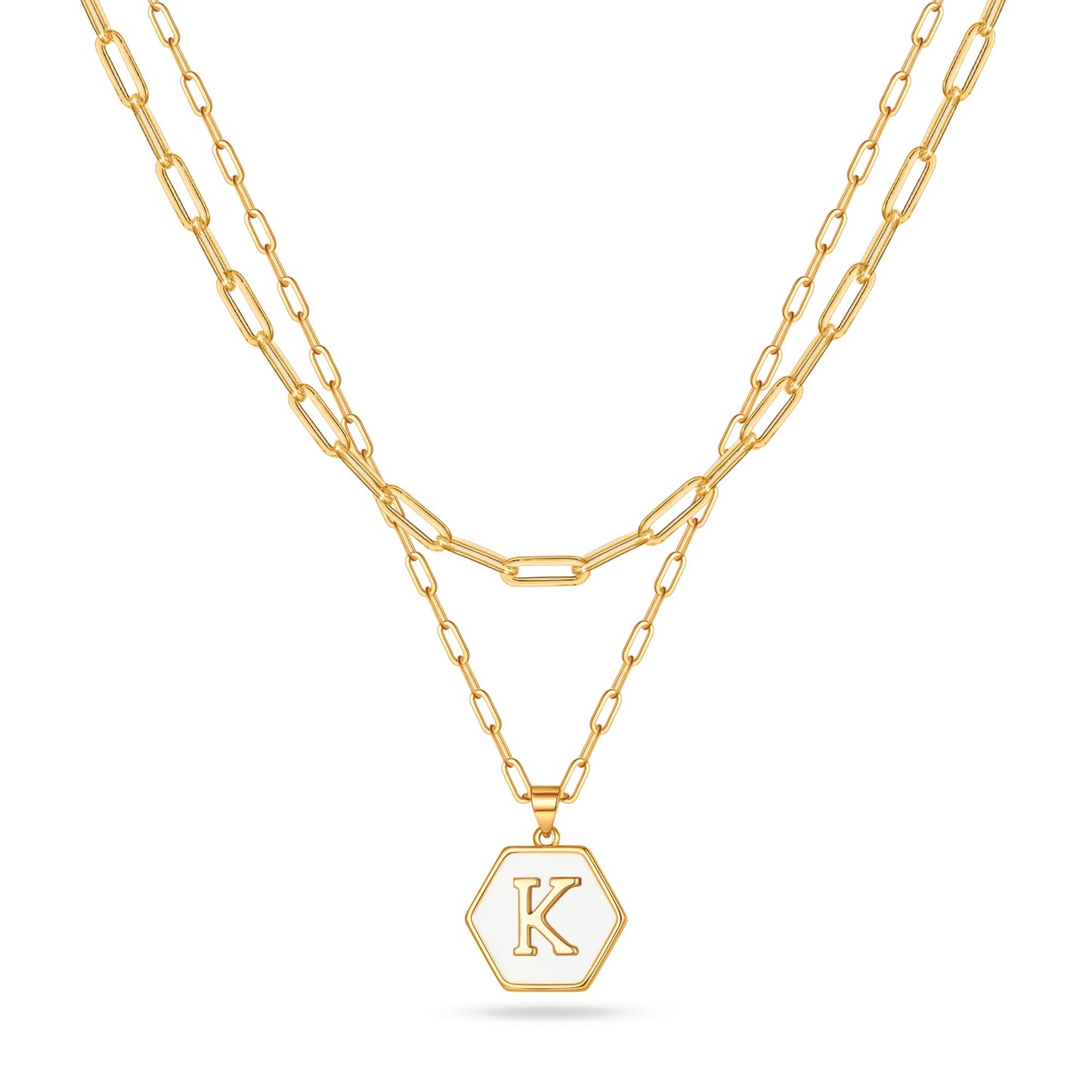 JSJOY Layered Gold Initial Necklaces for Women, Chunky 14K Gold Plated Paperclip Chain Necklace for Women Gold Coin Simple Letter Pendant Necklace Layering Necklaces Layered Necklace for Women Gold Jewelry