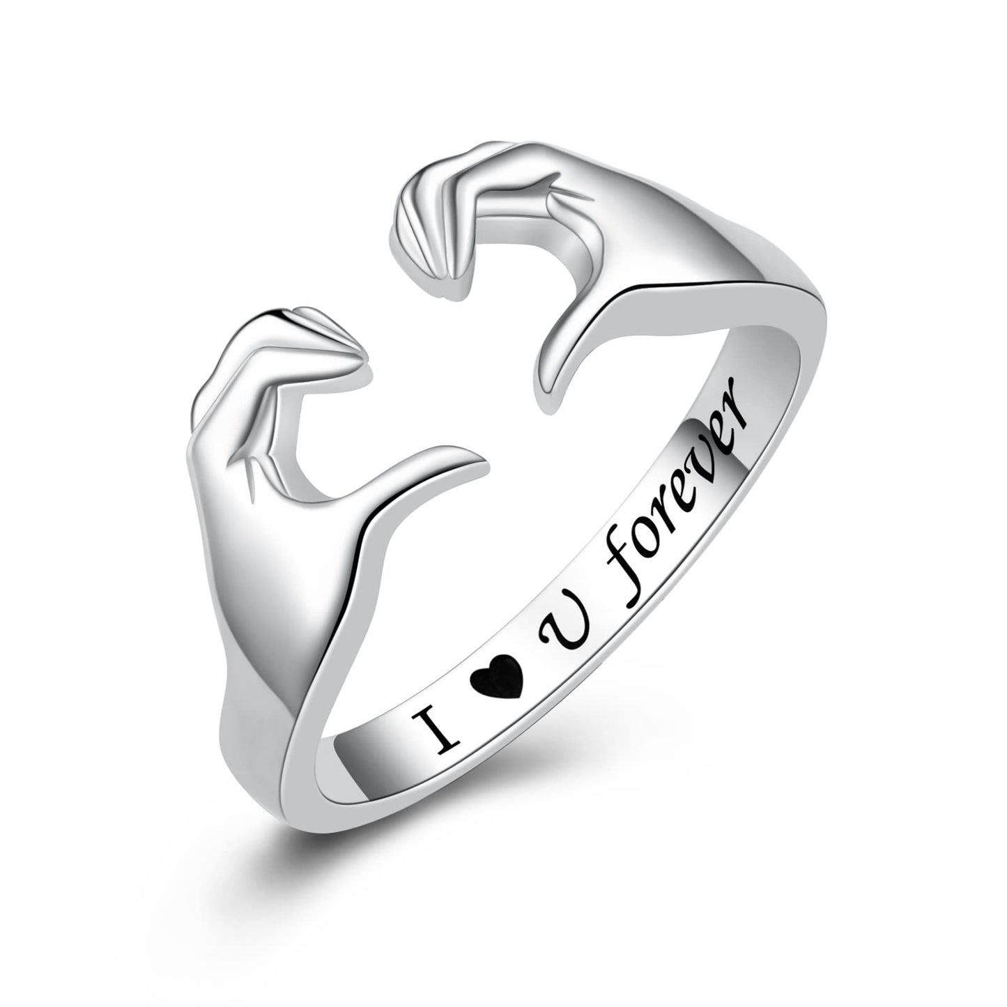 JSJOY Hug Rings for Women Sterling Silver Adjustable Love Ring Always with You Jewelry Rings Couples Bands Hugging Ring for Women Teen Girls