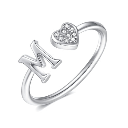 JSJOY FashionS925 Sterling Silver Initial Rings for Teen Girls Women Adjustable Initial Rings for Women Heart Rings Silver Rings for Girls Stackable Alphabet Letter Rings for Teen Girls Women Gifts