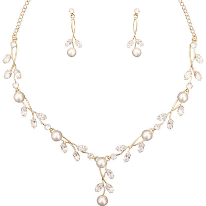 Luxury Cubic Zirconia  Crystal Pearl Floral Necklace Dangle Earrings Wedding Bridal Jewelry Set Birthday Gifts for Her