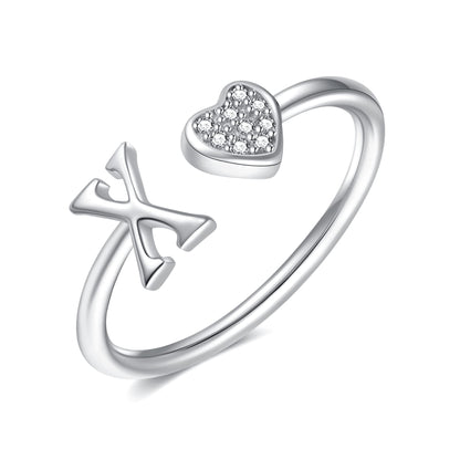 JSJOY FashionS925 Sterling Silver Initial Rings for Teen Girls Women Adjustable Initial Rings for Women Heart Rings Silver Rings for Girls Stackable Alphabet Letter Rings for Teen Girls Women Gifts