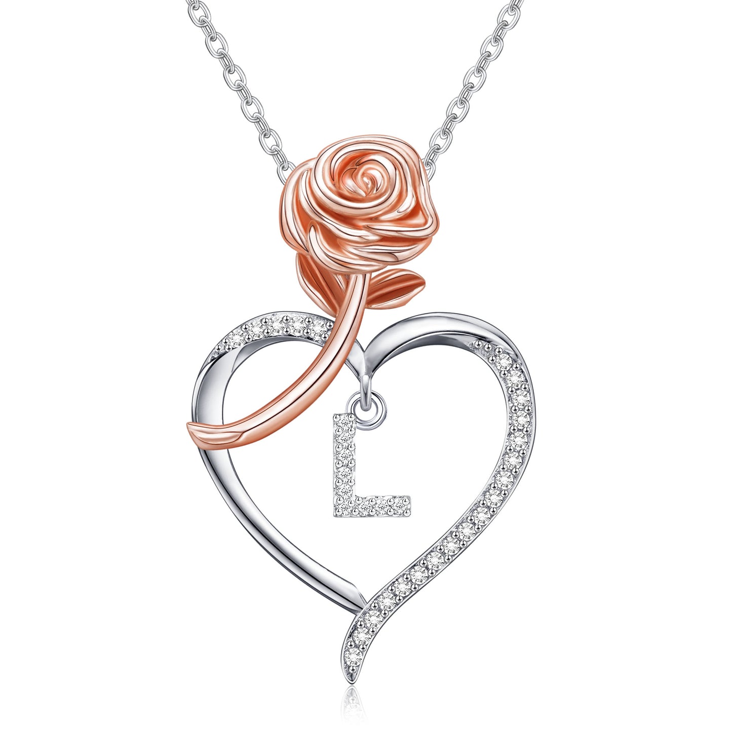 JSJOY Rose Heart Initial Necklaces Gifts for Women Teen Rose Love Heart Letter Pendant Necklace Jewelry Mothers Day Valentines Anniversary Birthday Gifts for Her Women Wife Girlfriend