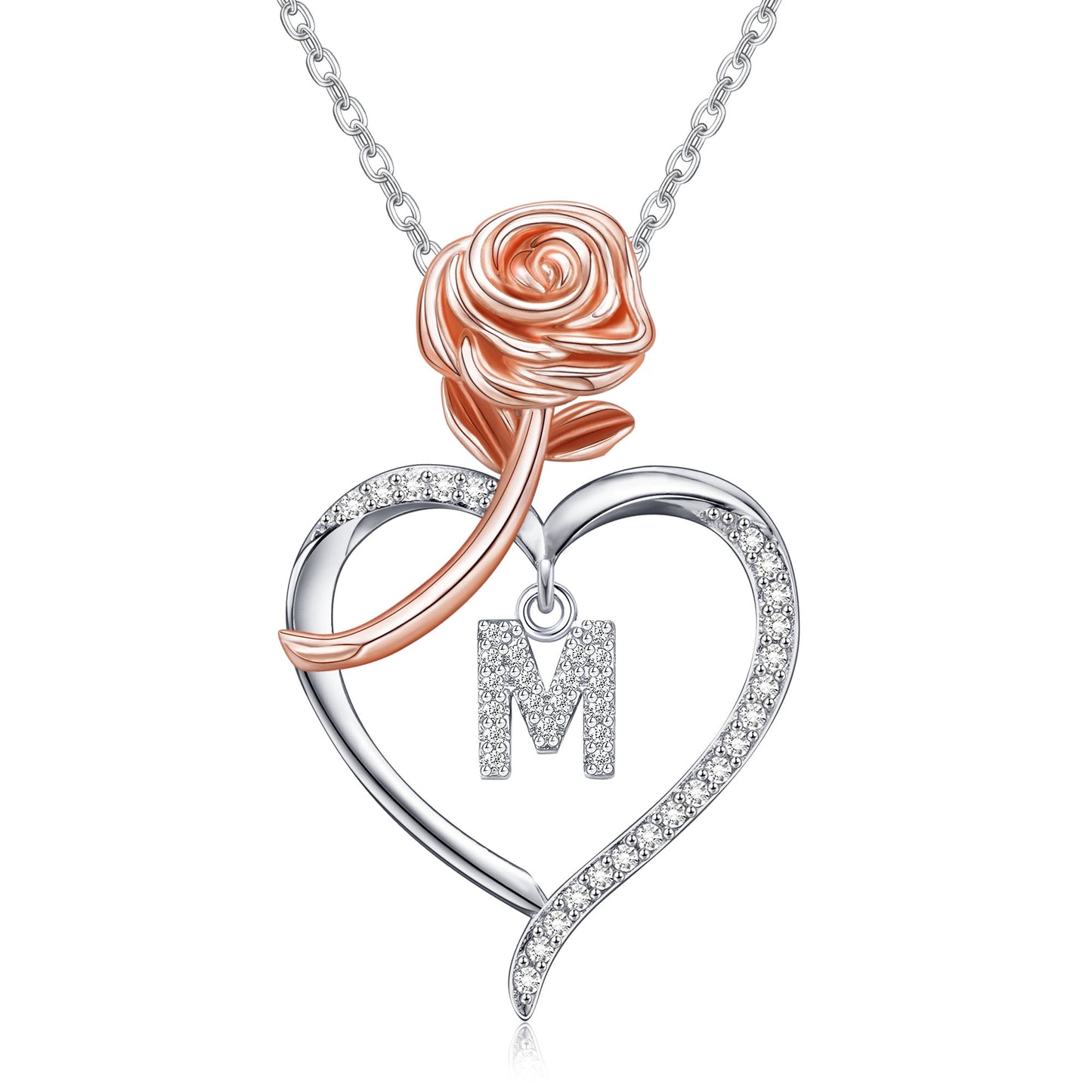 JSJOY Rose Heart Initial Necklaces Gifts for Women Teen Rose Love Heart Letter Pendant Necklace Jewelry Mothers Day Valentines Anniversary Birthday Gifts for Her Women Wife Girlfriend