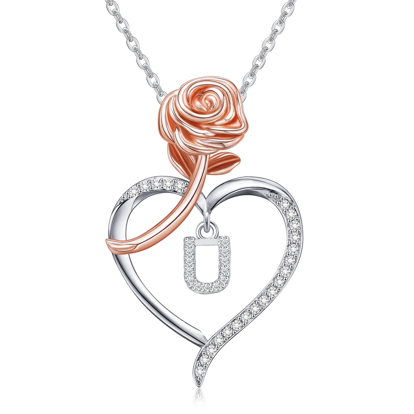 JSJOY Rose Heart Initial Necklaces Gifts for Women Teen Rose Love Heart Letter Pendant Necklace Jewelry Mothers Day Valentines Anniversary Birthday Gifts for Her Women Wife Girlfriend