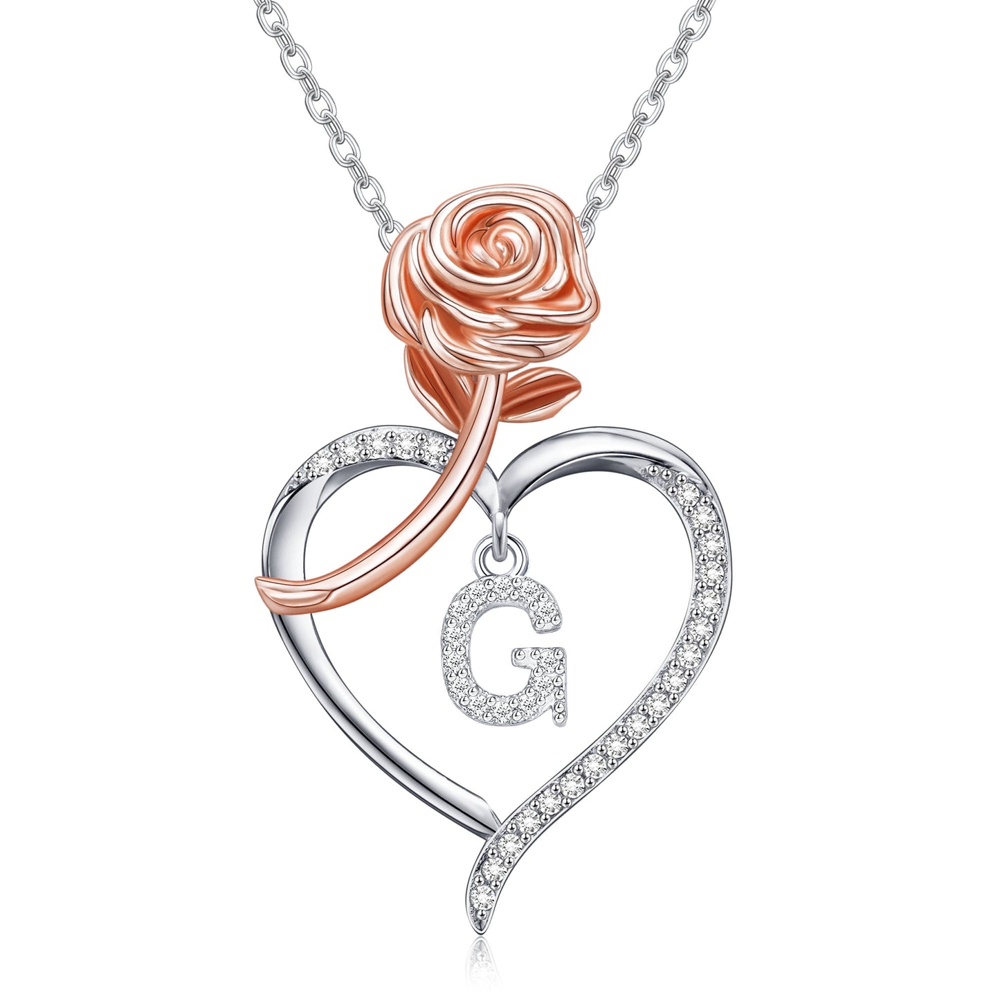 JSJOY Rose Heart Initial Necklaces Gifts for Women Teen Rose Love Heart Letter Pendant Necklace Jewelry Mothers Day Valentines Anniversary Birthday Gifts for Her Women Wife Girlfriend