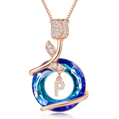 JSJOY Rose flower pendant initial necklace angel ring zircon inlaid necklace festival anniversary valentine's day mother's day Graduation season gift