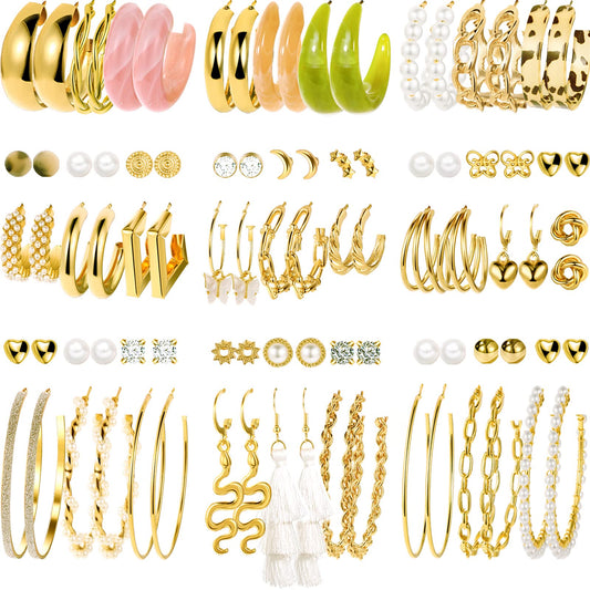 Jewelry set 45 Pairs Gold Hoop Earrings for Girls Women Chunky Twisted Small Big Hoops Packs Earrings for women mul Fashion Trendy Jewelry for Birthday Party Gift