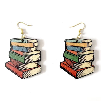 JSJOY Color Classics Stackable Book Hanging Earrings Personality Beginning Season Teacher Student Gifts Book Earrings Double Sided Color Painting for Women Girls