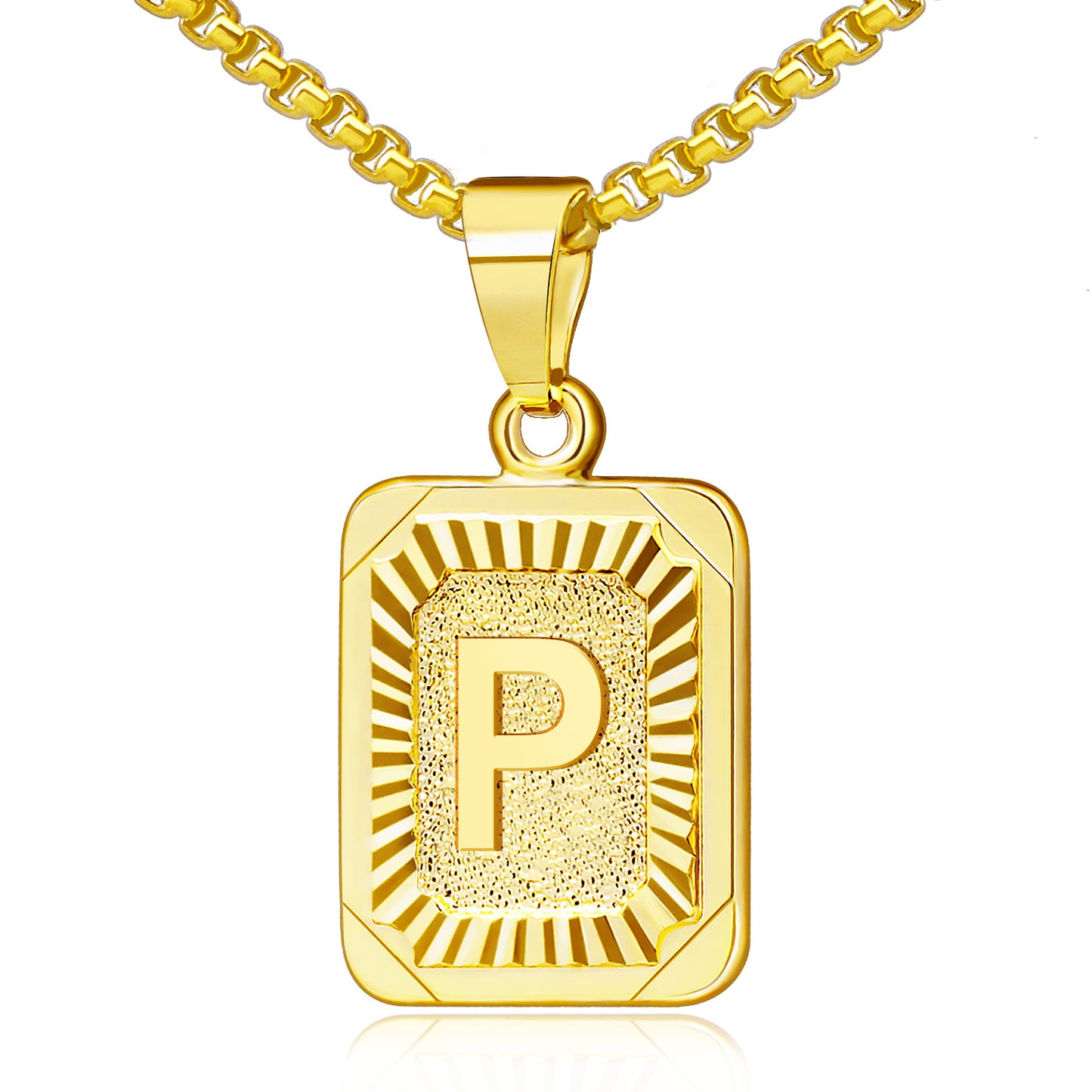 JSJOY 18K Yellow Gold Plated Initial A-Z Letter Pendant Necklace Mens Womens Capital Letter  Chain 18inch