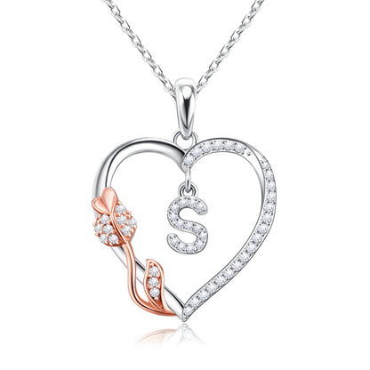 JSJOY Rose Heart Necklaces Gifts for Women  Heart Initial Letter Pendant Necklaces Jewelry Anniversary Valentines Day Gifts for Her Mothers Day  Birthday Gifts for Women Girls