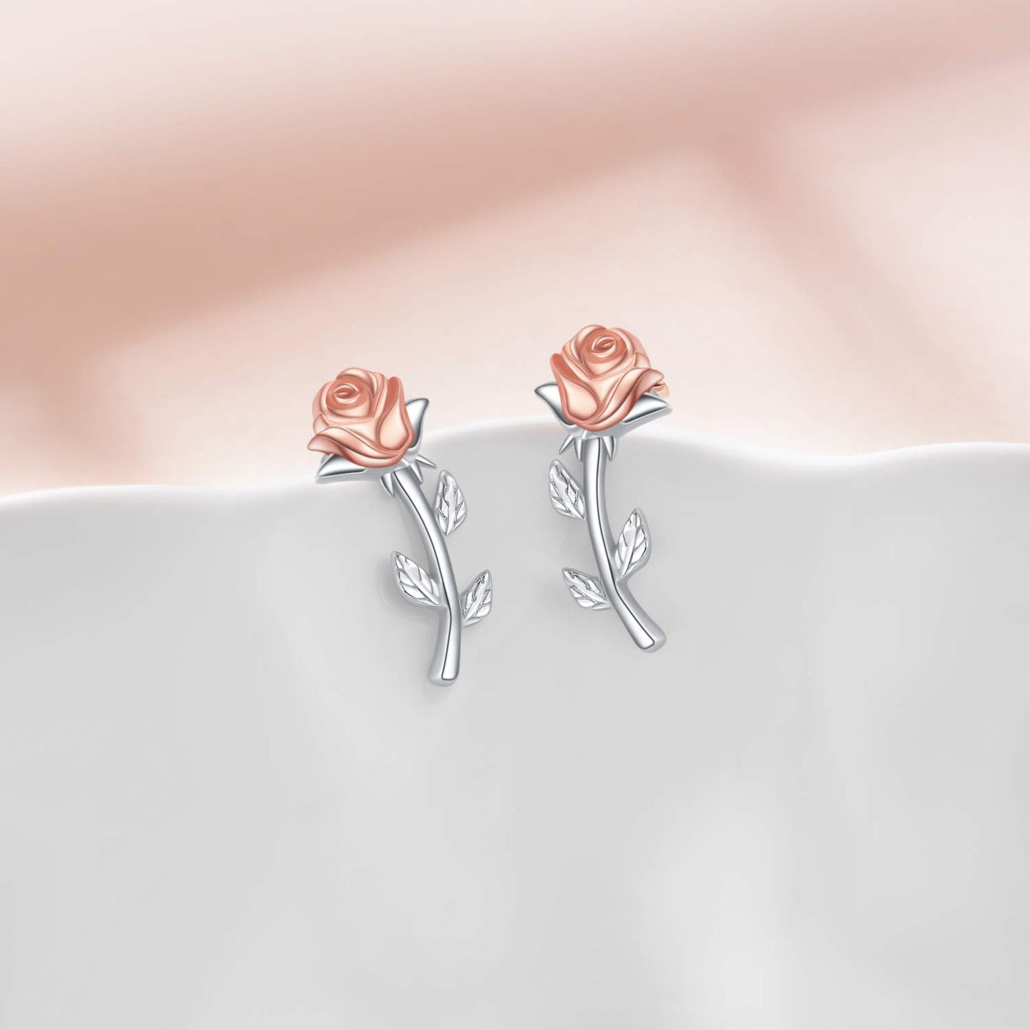 JSJOY Ear Crawler Climber Earrings Sterling Silver Rose Flower Crescent Moon Stud Earrings for Women Girls Jewelry Gifts