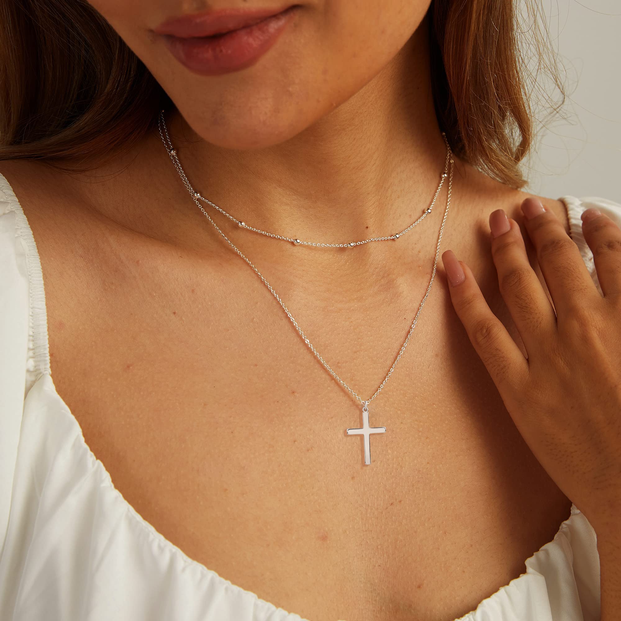 Men Women Stainless Steel Sideways Cross Pendant Necklace Chain Silver –  Innovato Design