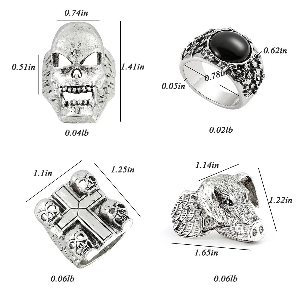 JSJOY Eddie Munson Ring Accessories Set Men Gifts Halloween Vintage Punk Skull Cross Ring Jewelry For Fans Gifts