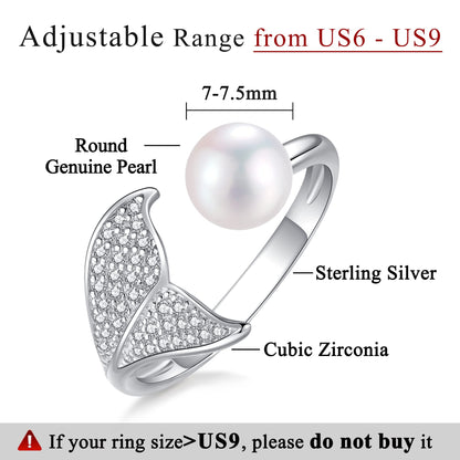 Pearl Ring Sterling Silver Rings for Women 925 Adjustable with Cubic Zirconia Open June Birthstone Rings for Teen Girls with Real Round Genuine Freshwater Cultured Stackable
