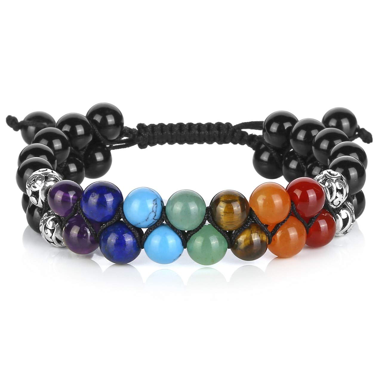 Black - 7 Chakra Black Agate Bracelet