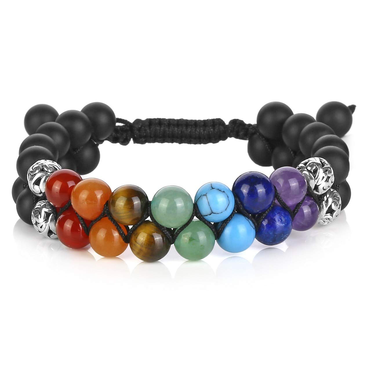 Black - 7 Chakra Matte Black Agate Bracelet