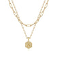 JSJOY 14K Gold Plated Paperclip Chain Necklace Simple Hexagon Letter Pendant Initial Choker Necklace Gold Layered Necklaces for Women Mother's Day Layered Initial Necklaces Gift  for Mom