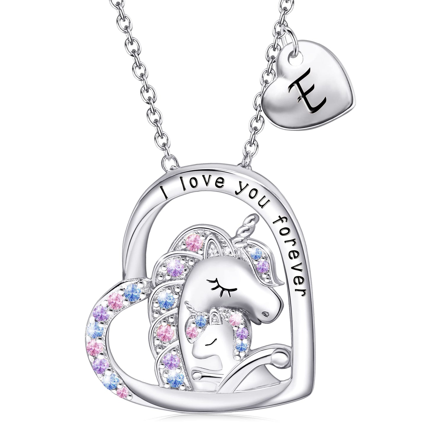 JSJOY Unicorn Gifts for Girls, Initial Necklaces for Women Girls 18K Gold/White Gold Plated Rainbow Unicorn Necklace for Teen Girls Heart Pendant Letter A-Z Unicorn Teen Girl Gifts Mom Daughter Gifts