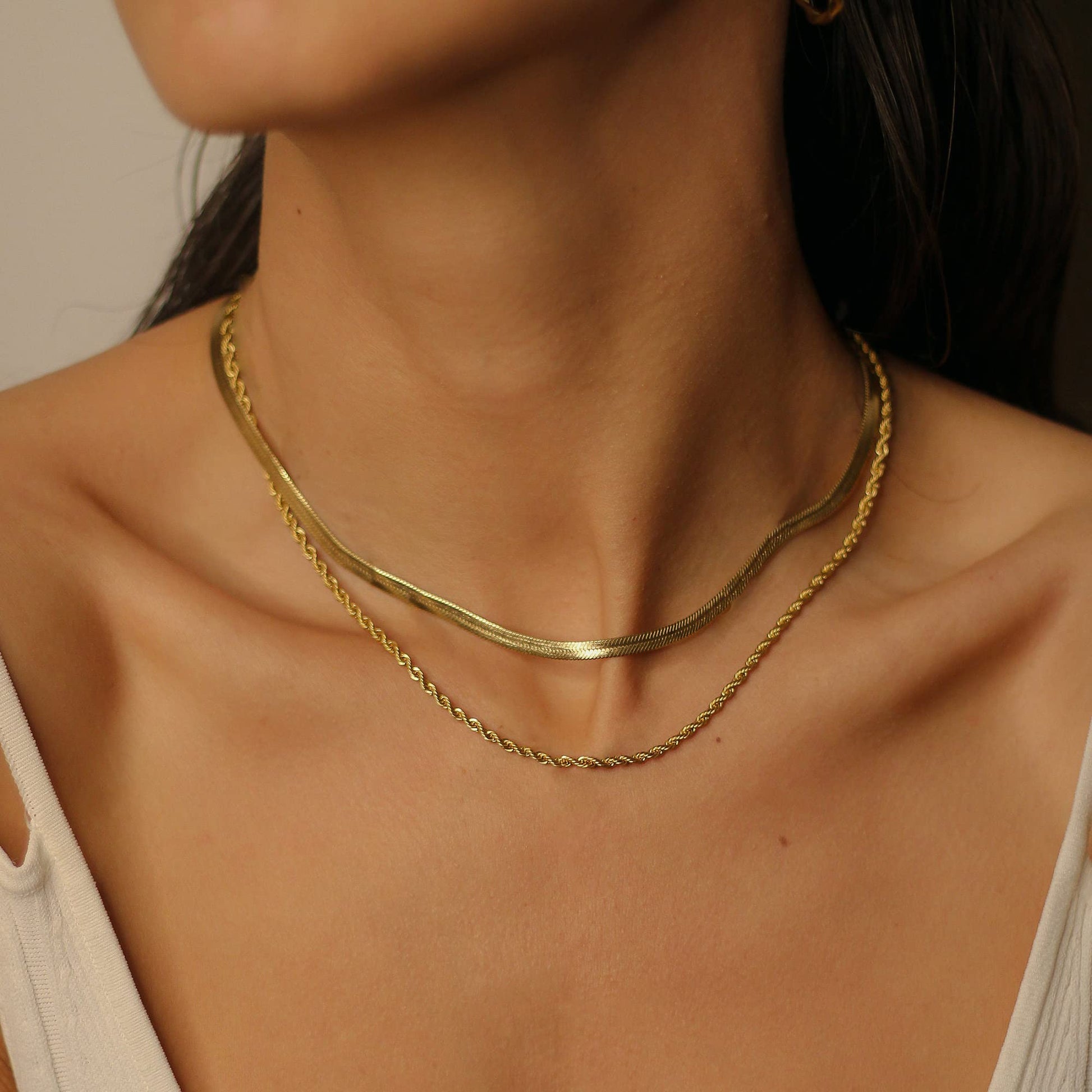 layer 3mm snake+rope chain Gold