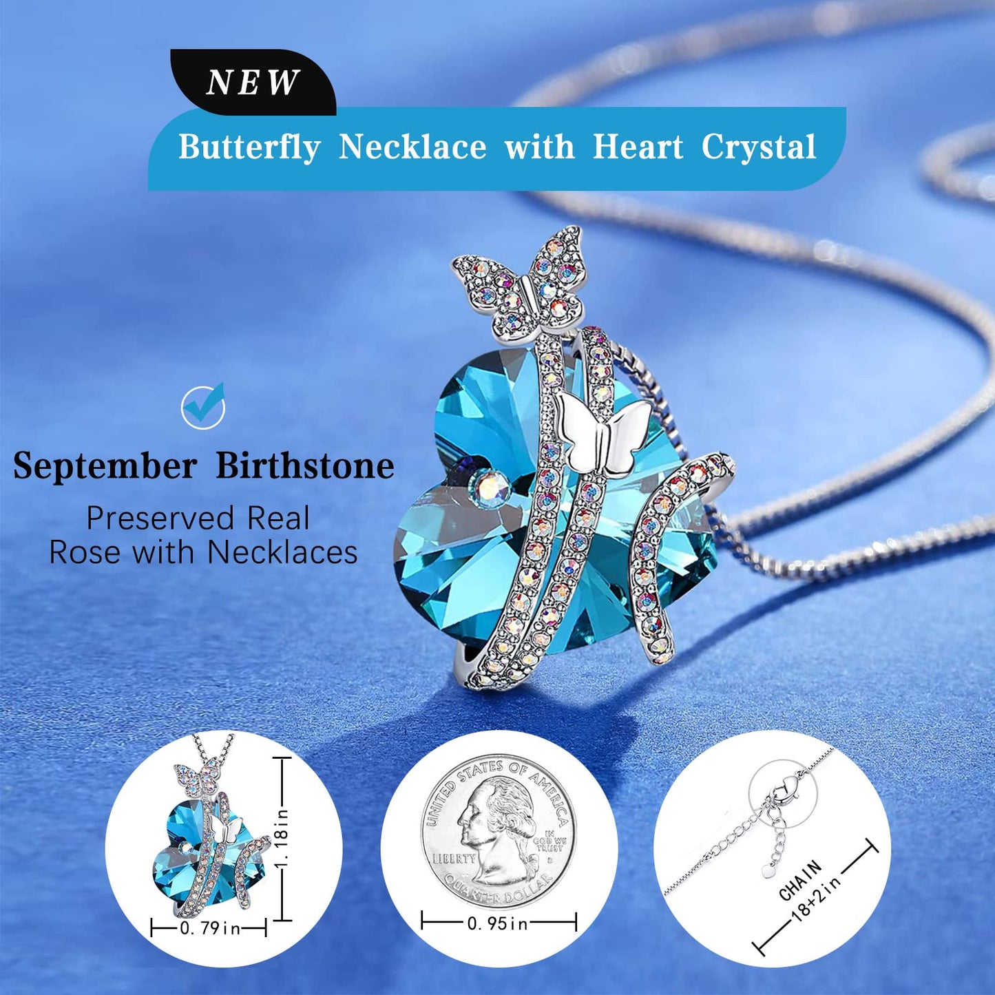 JSJOY Butterfly Love Heart Pendant Necklaces , Valentines Day Gifts for Her, Mother's Day Birthday Anniversary Jewelry Gifts for Women Mom Wife Girlfrind with Birthstone Crystals