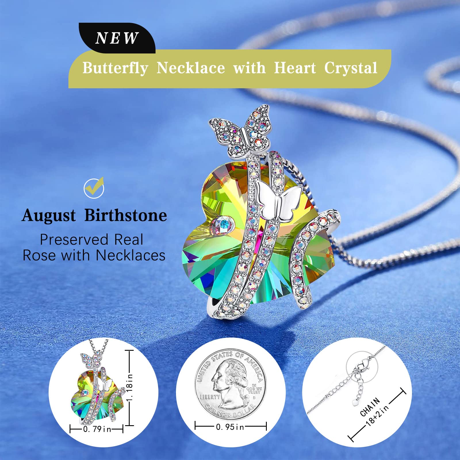 Butterfly Love Heart Pendant Necklaces with Birthstone Crystals, buy Valentine