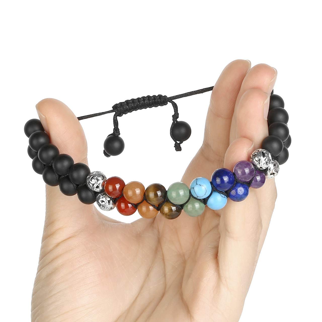 Black - 7 Chakra Matte Black Agate Bracelet