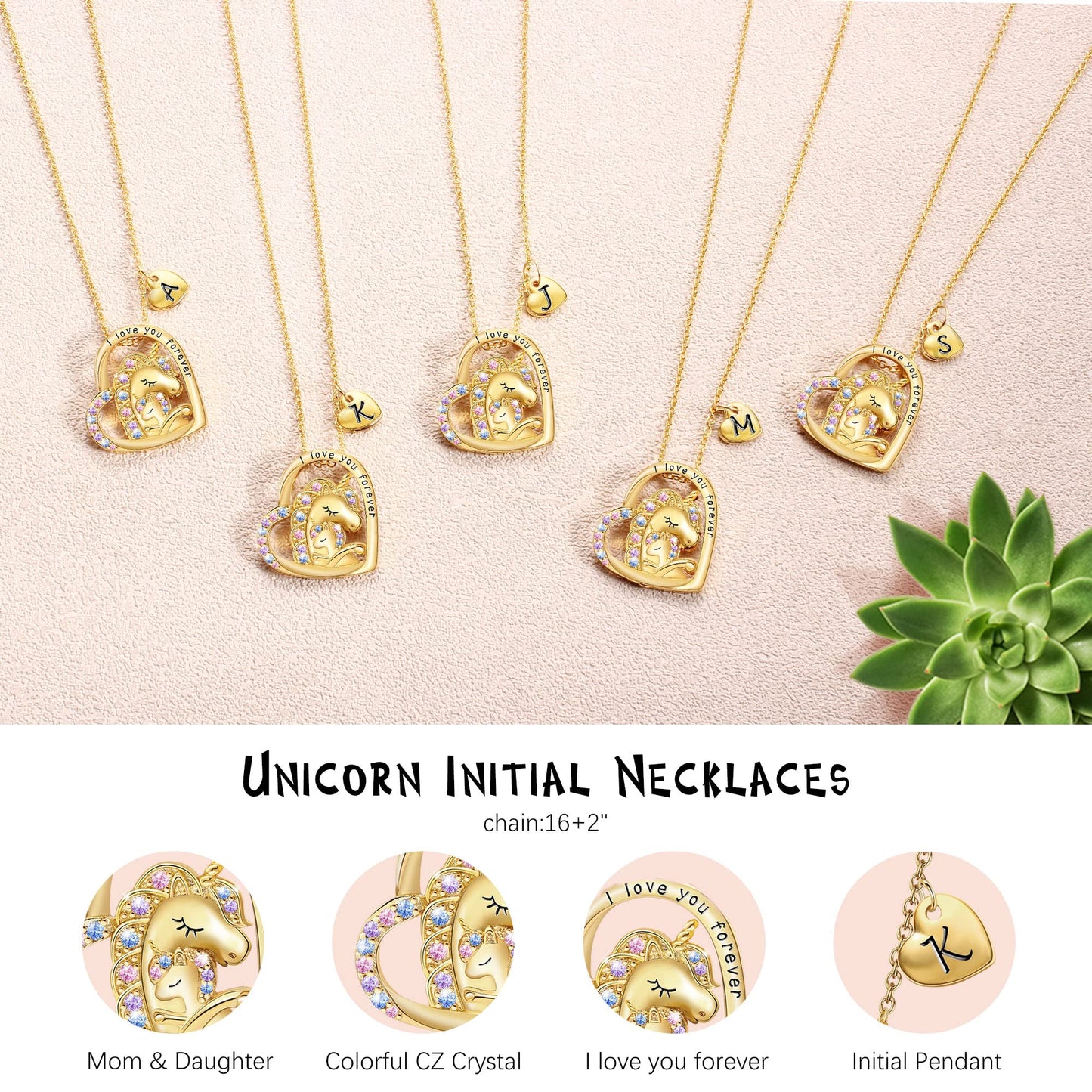 JSJOY Unicorn Gifts for Girls, Initial Necklaces for Women Girls 18K Gold/White Gold Plated Rainbow Unicorn Necklace for Teen Girls Heart Pendant Letter A-Z Unicorn Teen Girl Gifts Mom Daughter Gifts