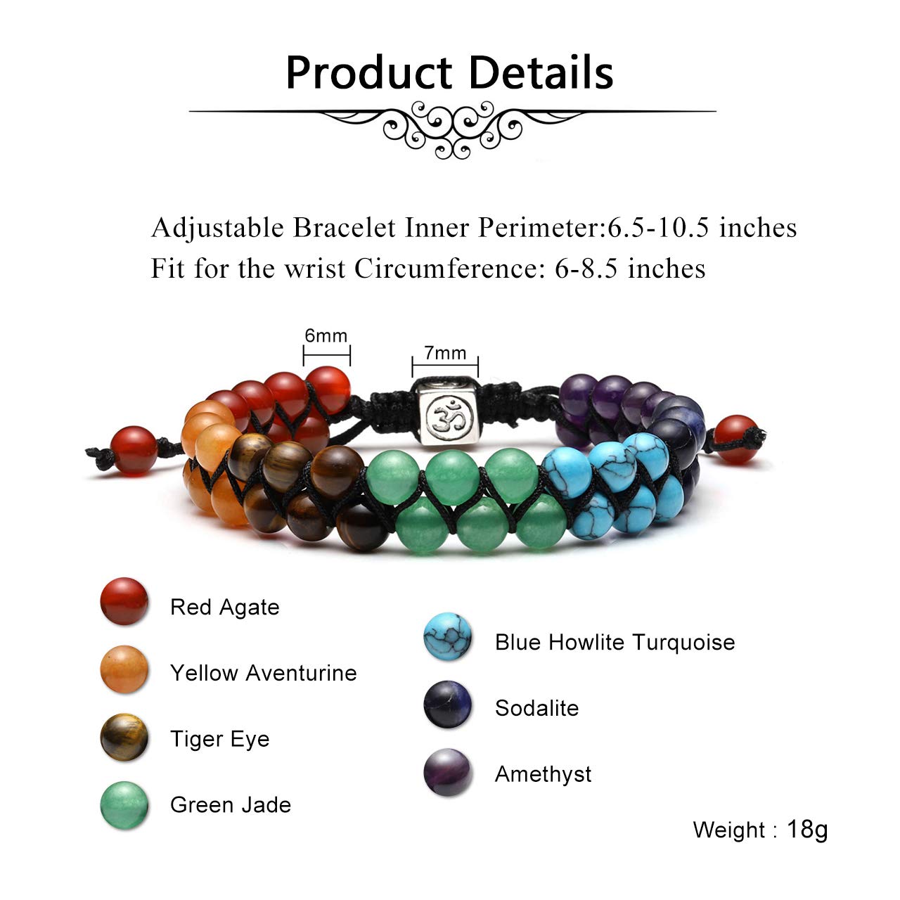 Colourful - 7 Chakra Bracelet - OM Charm