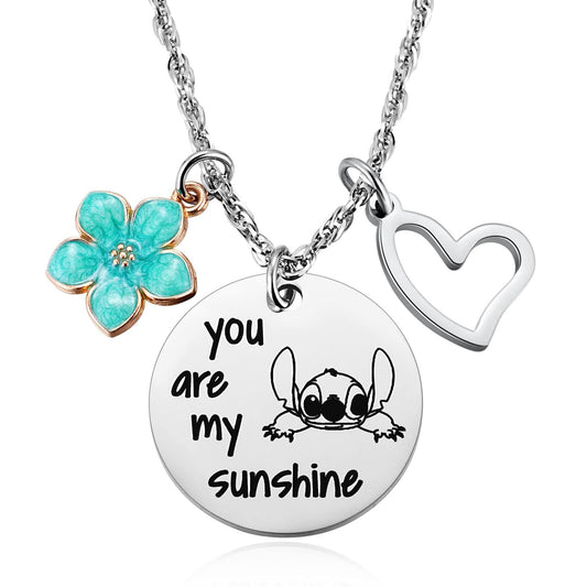 Metal pendantStitch Gift You are My Sunshine Necklace&Greeting Card Stitch Jewelry Stuff Birthday for Little Girls Niece Daughter Granddaughter